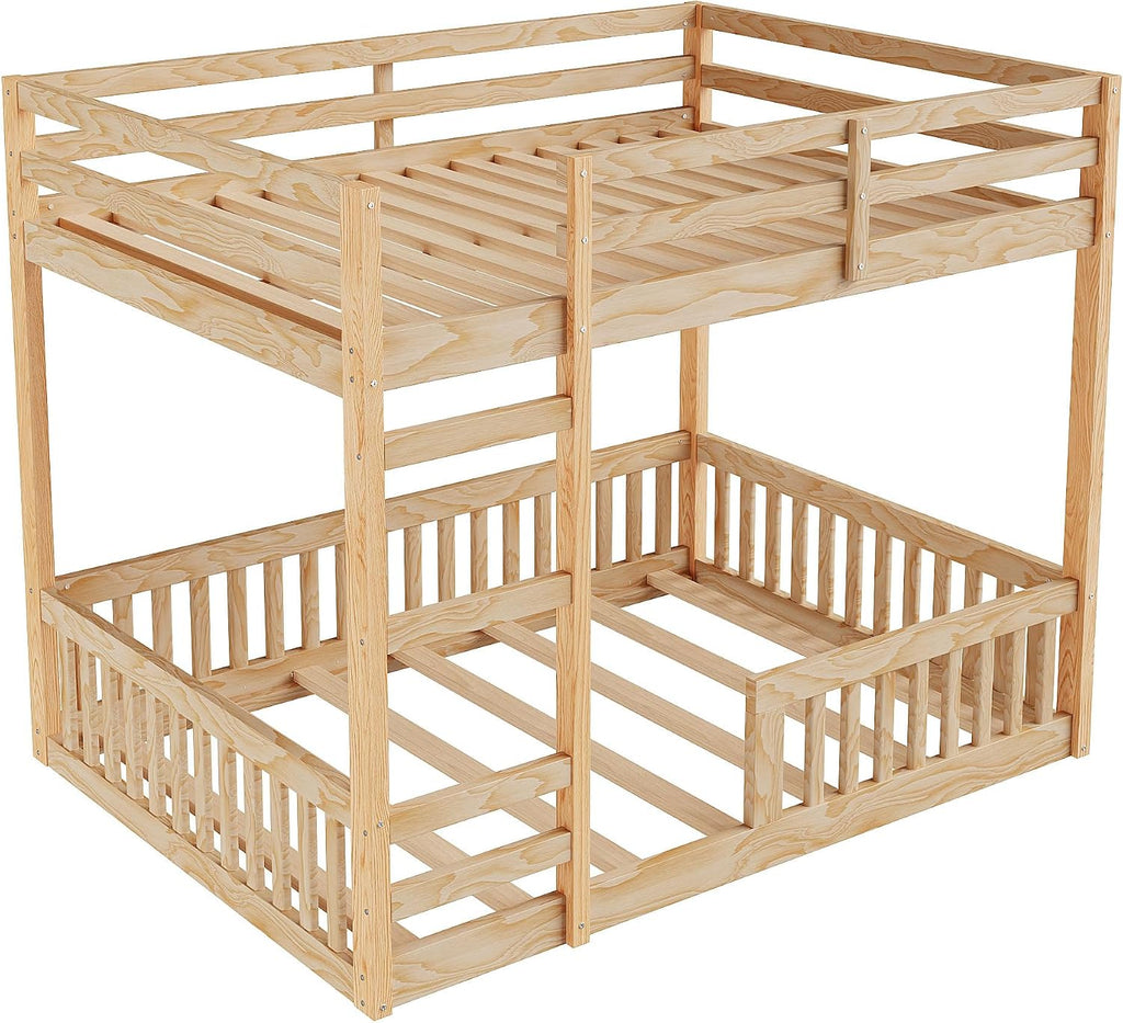Stylish Full Over Full Wood Bunk Bed with Ladder and Guardrails,Ideal for Bedrooms, Guest Rooms, Dormitories, No Box Spring Needed (Natural/FF)