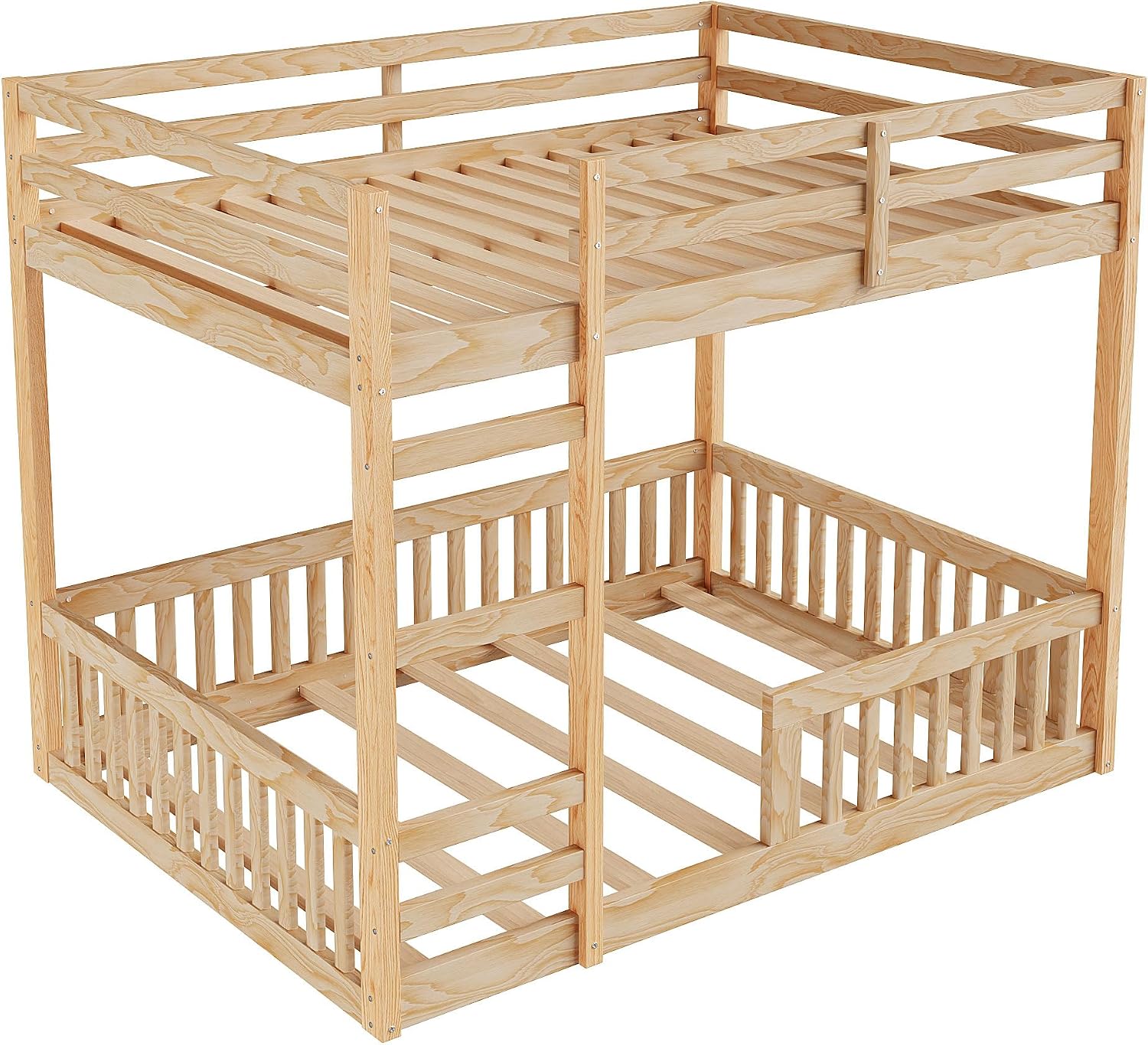 Stylish Full Over Full Wood Bunk Bed with Ladder and Guardrails,Ideal for Bedrooms, Guest Rooms, Dormitories, No Box Spring Needed (Natural/FF)