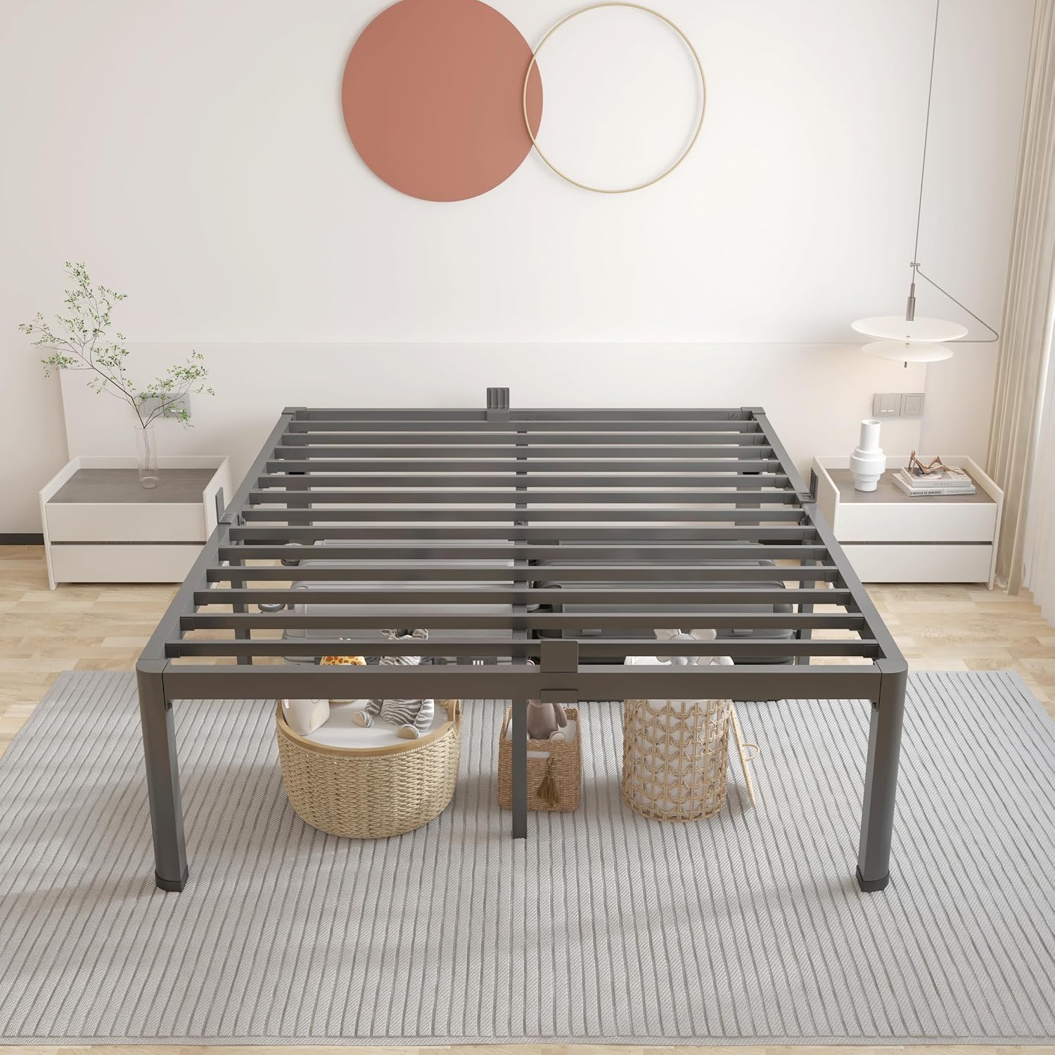 ROIL 18 Inch King Bed Frame with Rounded Corner and Headboard Hole Mattress Retainers 3500LBS Metal Heavy Duty Steel Slats No Box Spring Needed Platform Noise-Free Easy Assembly