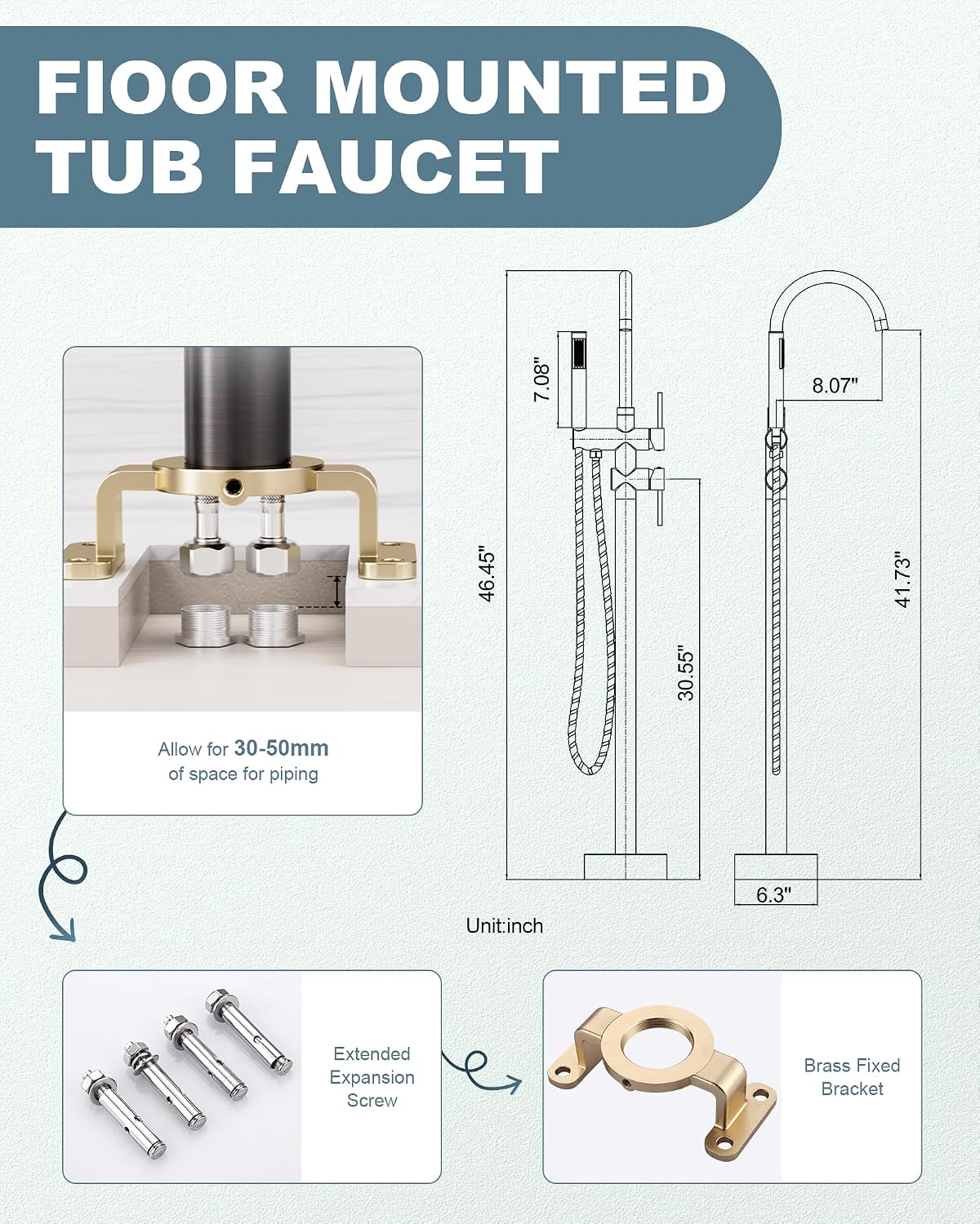 Freestanding Tub Filler Faucet Bronze: High Flow Brass Floor Mount Bathtub Filler, Swivel Gooseneck Spout with Single Handheld Sprayer for Bath Shower, Oil Rubbed Bronze