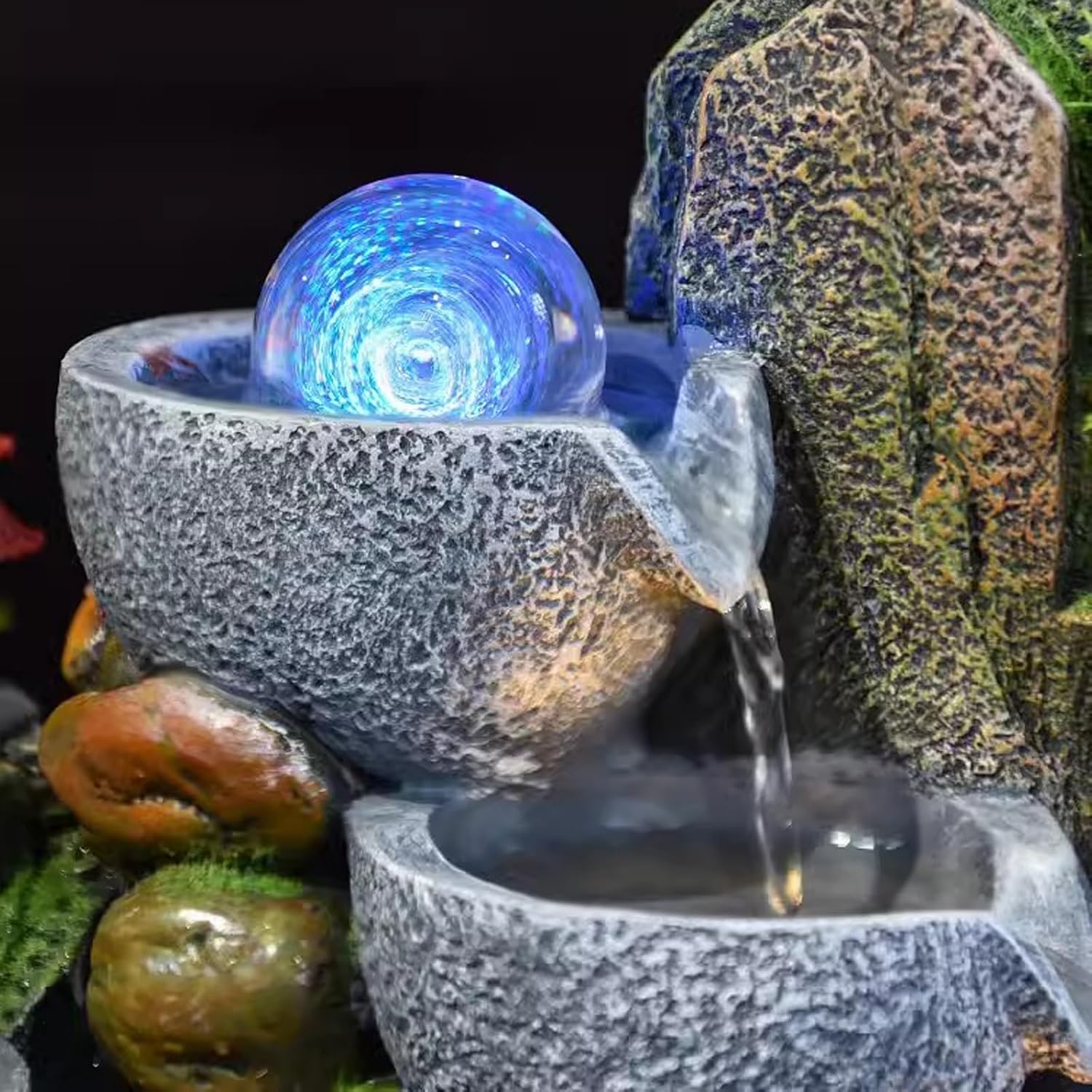 Tabletop Fountain High Mountain, Flowing Water, Fountain Landscape, Circular Living Room, Desktop Decoration, Desktop Fountain, Rockery Decoration Desktop Fountain (Color : A)