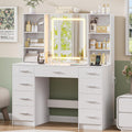 Vanity Desk with Mirror and Lights, Makeup Vanity Desk with 9 Drawers & 6 Shelves, Make up Vanity, Dressing Table with Touch Screen Mirror & Power Outlet, White Vanity for Girls Women, Bedroom