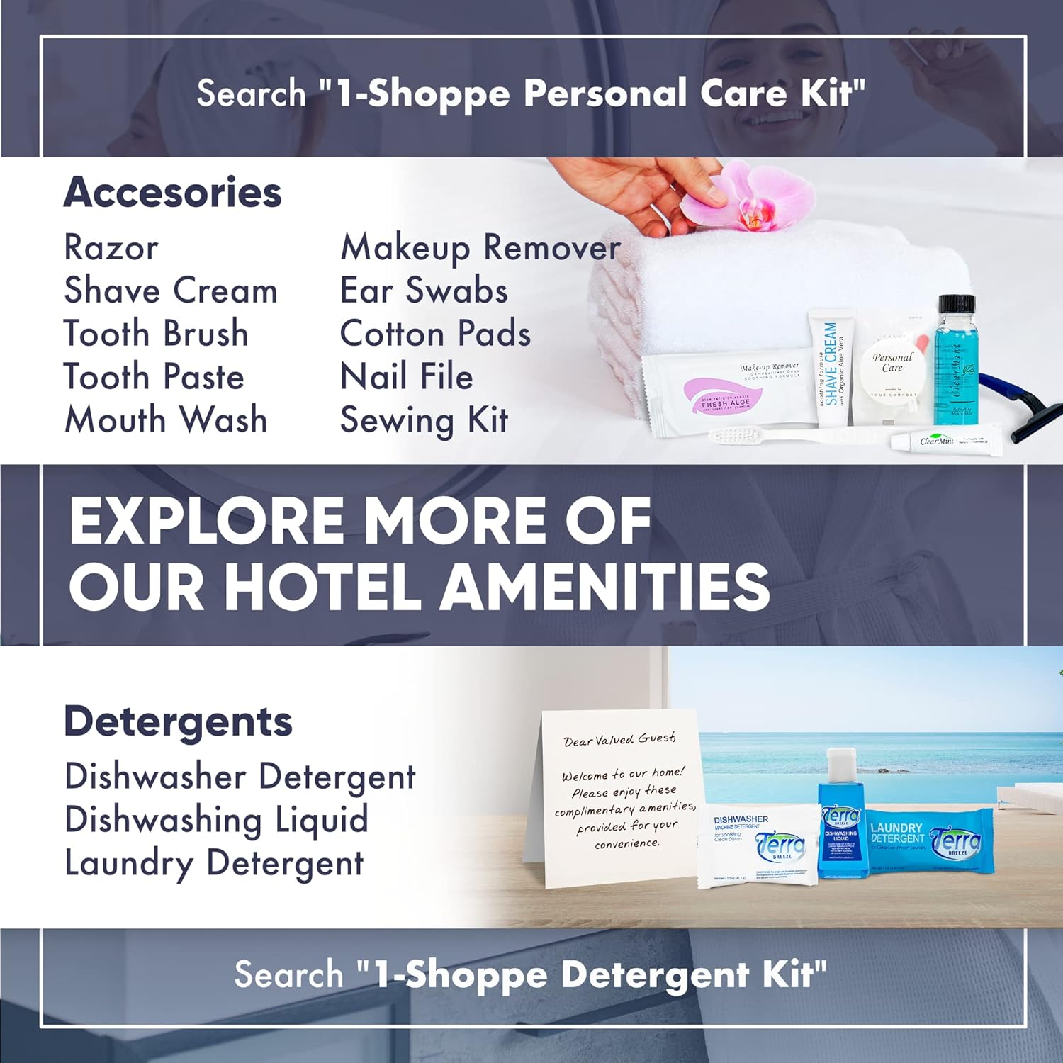 Personal Care Travel Toiletries | 1-Shoppe Amenities Kit | Travel Shaving Set, Toothbrush & Paste, Mouthwash, Makeup Wipes, Swabs, Nail File & Sewing Kit | 300 Pieces