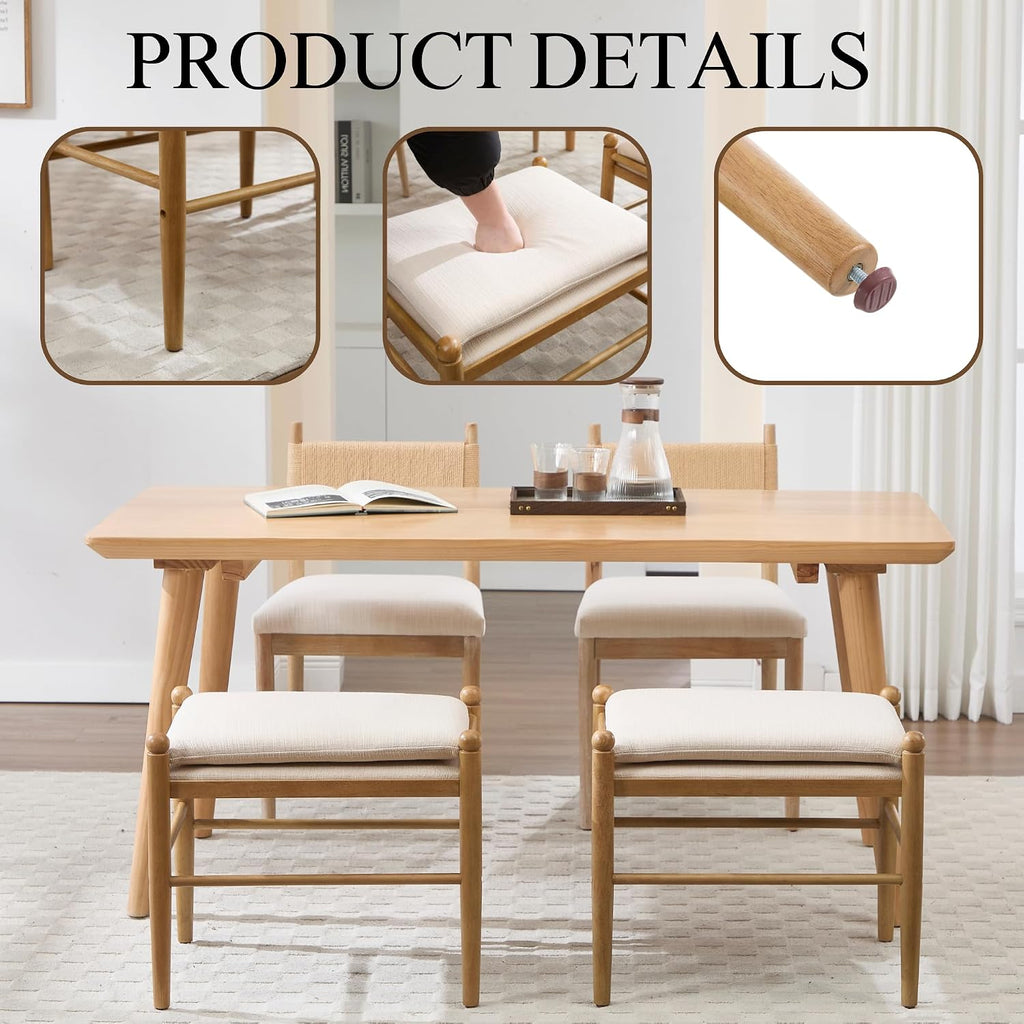 Ottoman Footrest, 19 Inch Upholstered Vanity Bench Seat, Backless Makeup Stool with Solid Wood Legs for Dining Room/Bedroom/Living Room/Entryway,Brown Frame/Beige Linen