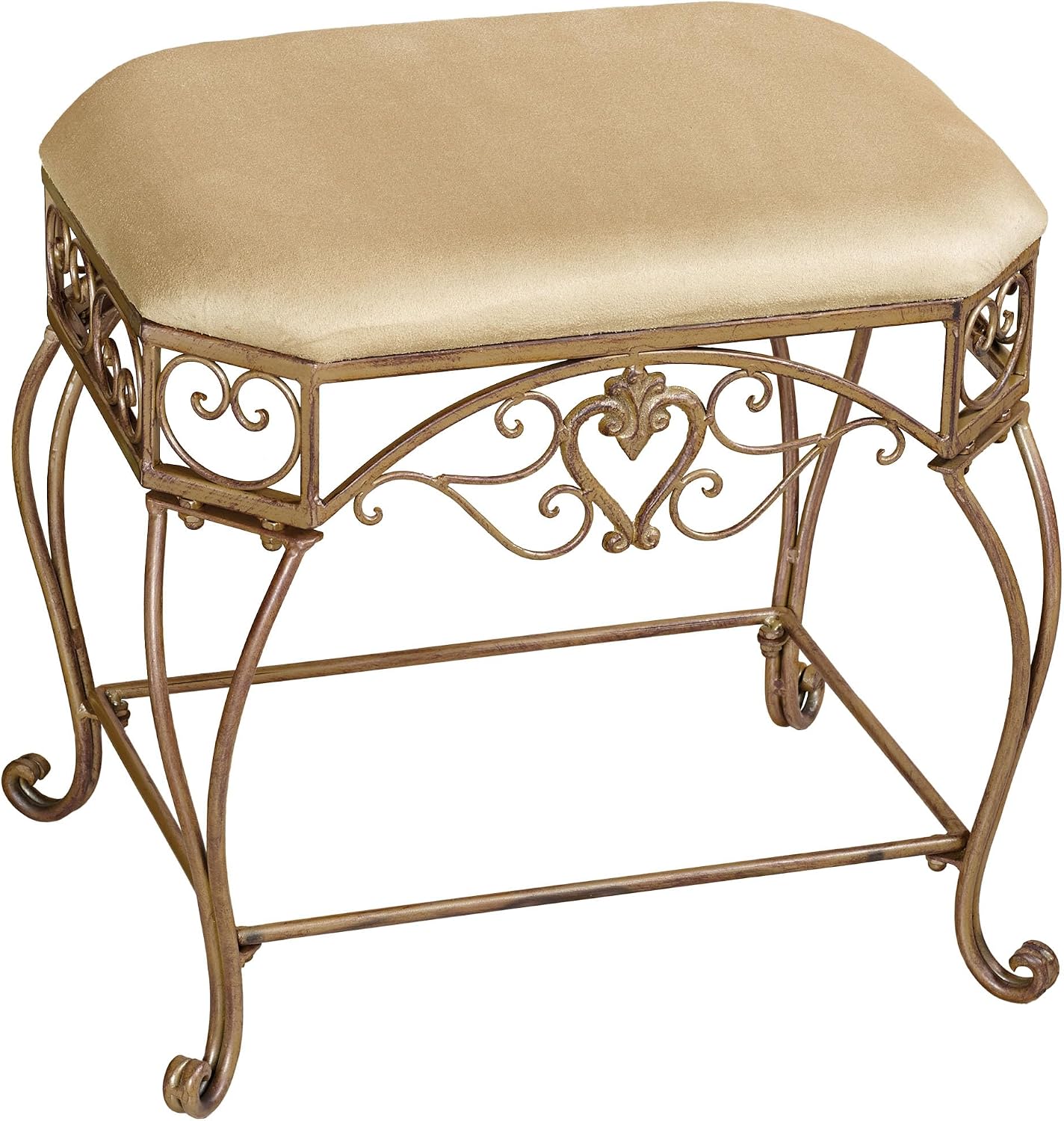 Touch of Class Aldabella Traditional Upholstered Vanity Bench | Satin Gold | Cushion is Polyester | Made of Metal | Painted by Hand | Elegant Accent Furniture for Bedroom, Bathroom, Living Room