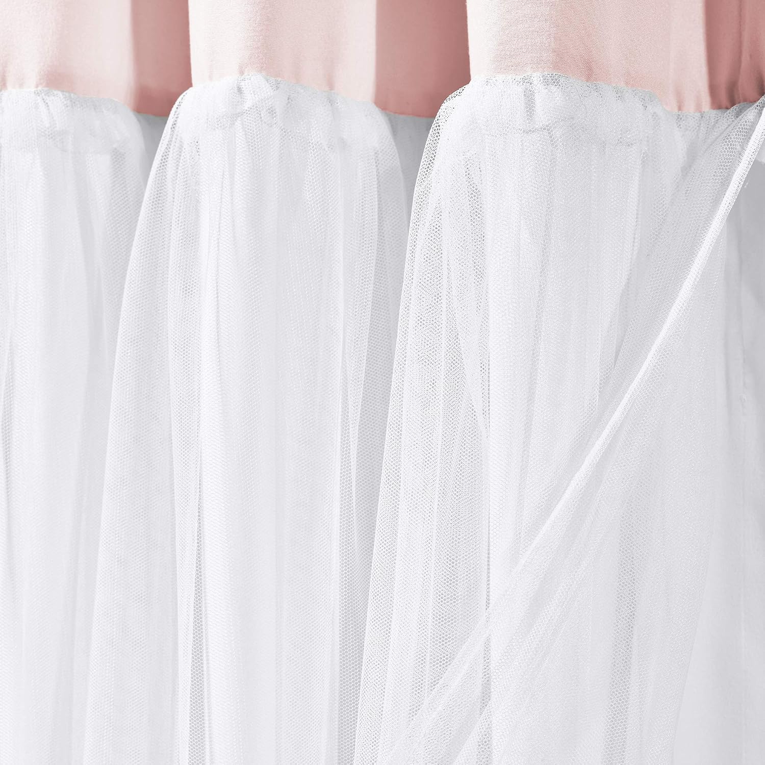 Lush Decor Tulle Skirt Colorblock Shower Curtain Single 72' W x 72' L Blush & White - Fabric Shower Curtains for Bathroom - Cute Bathroom Curtain (Pack of 6)