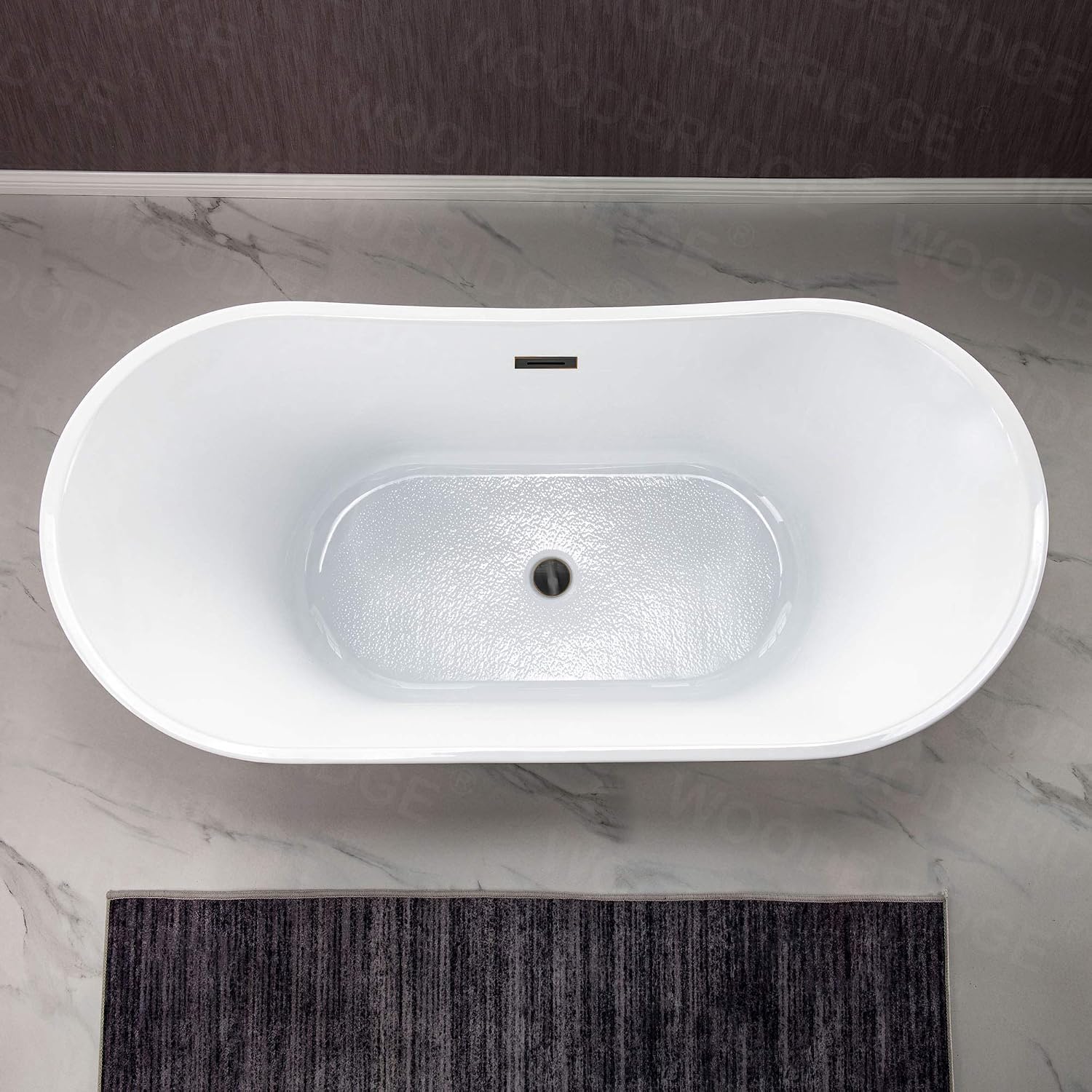 WOODBRIDGE 59'Freestanding White Acylic Soaking Bathtub with Drain Kit and Floor Mount Tub Filler in ORB,BTA1516 -ORB-Drain &O+F0010ORBSQ