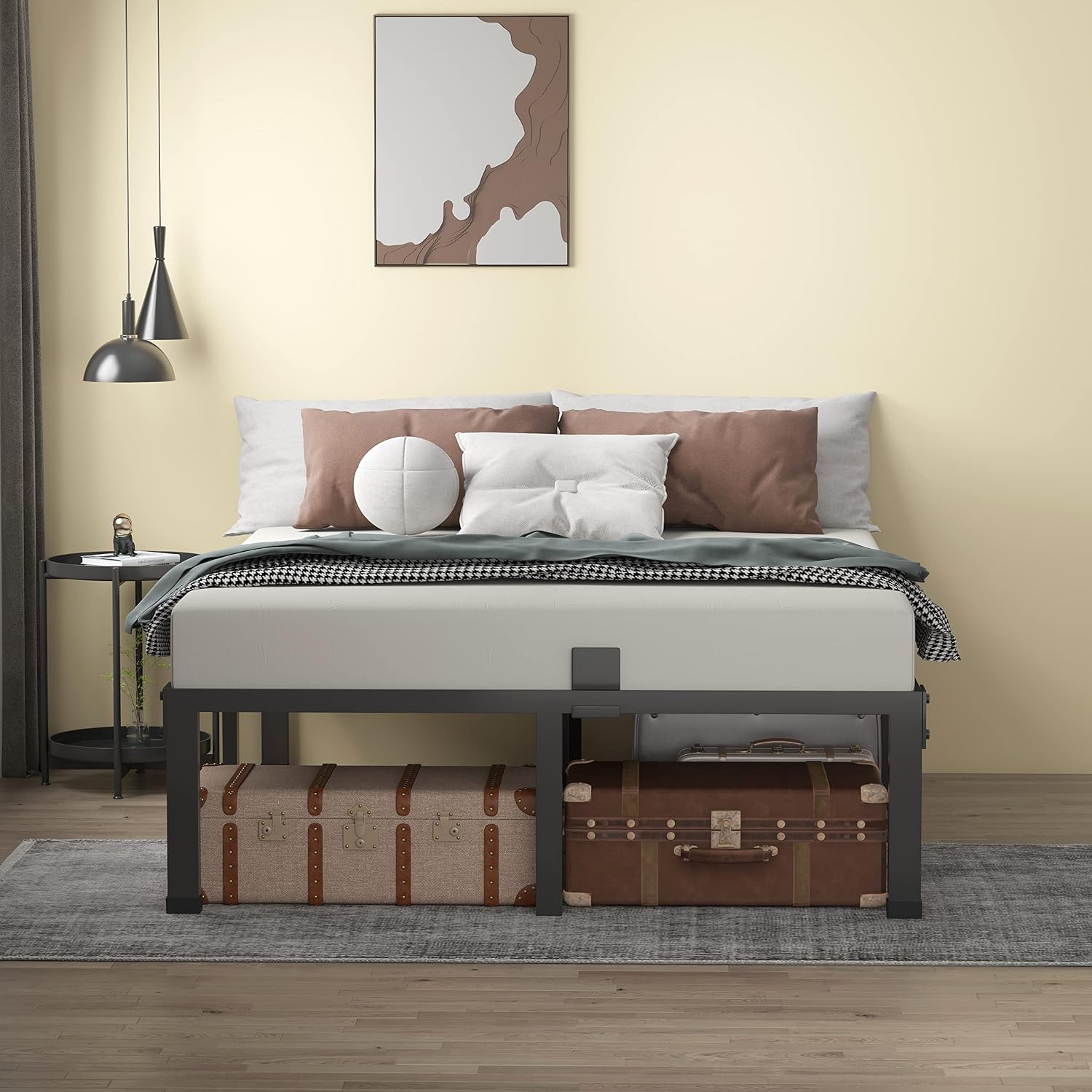 MAF 12 Inch Queen Bed Frames with Mattress Slide Stopper Black Heavy Duty Metal Platform Bed Frame Steel Slat Support, No Box Spring Needed, Noise Free, Easy Assembly