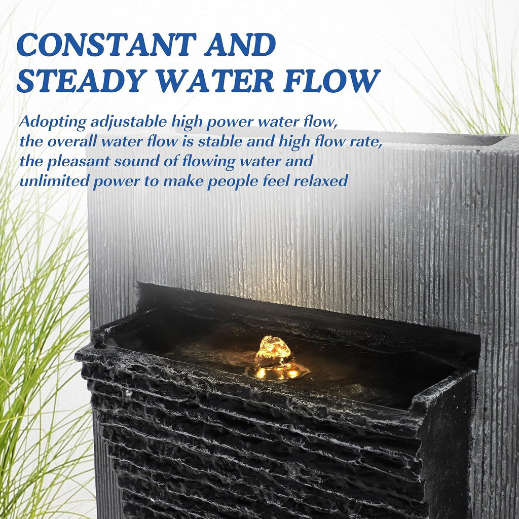 49.6' H Waterfall Fountains Outdoor Garden - Water Fountains and Waterfalls Outside, Large Indoor Floor Standing Resin Fountain Features W/Pump LED Light Cobbles for Patio, Home Art Decor