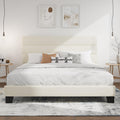 SHA CERLIN King Platform Bed Frame with Velvet Upholstered Headboard, Mattress Foundation with Strong Wooden Slats Support, No Box Spring Needed, Cream