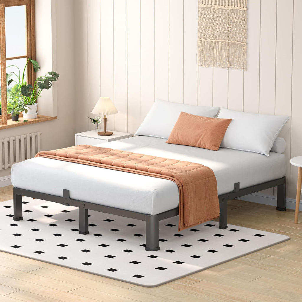 VIPSHOW 7 Inch Queen Heavy Duty 3500 lbs Bed Frame with Round-Corner Legs & Anti-Squeak Design – Quick Assembly Metal Platform, No Box Spring Needed