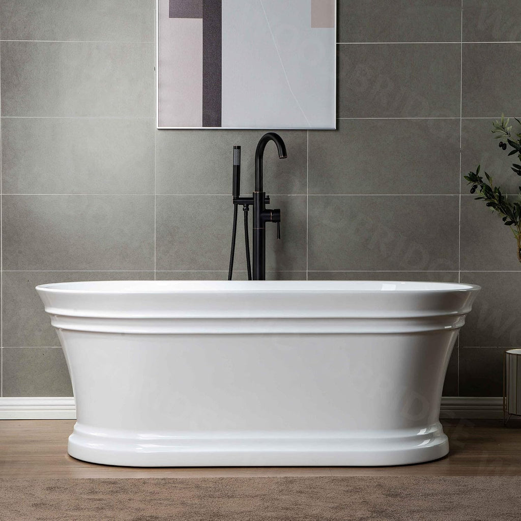 WOODBRIDGE 59'Freestanding White Acylic Soaking Bathtub with White Pillow,Drain and Overflow inORB,BTA1536 -ORB-Drain &O+ Pillow