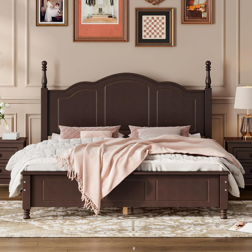 Harper & Bright Designs Queen Size Platform Bed Frame with Headboard, Mid Century Modern Bed Frame with Underbed Storage for Kids, Teens, Adults, Classic Vintage Design, Dark Walnut