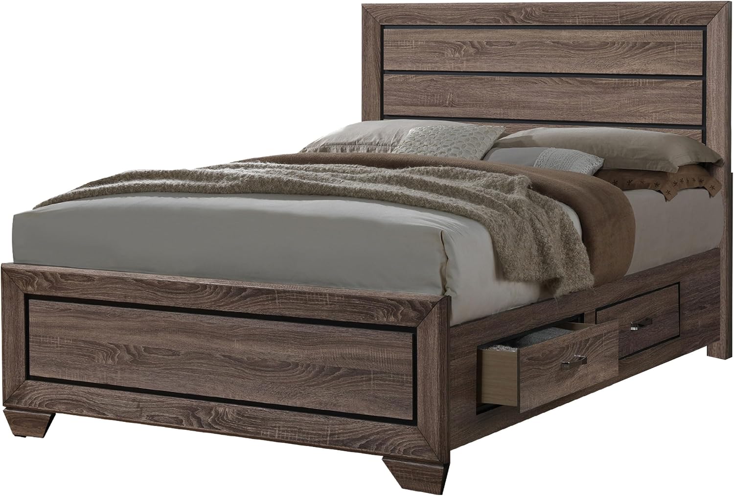 Coaster Home Furnishings Kauffman Transitional 5-Piece Bedroom Set Queen Size Storage Panel Bed Frame 54-inch Headboard Washed Taupe 204190Q-S5