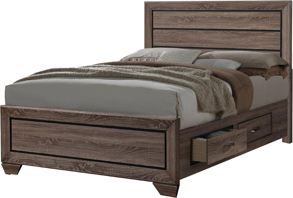 Coaster Home Furnishings Kauffman Transitional 5-Piece Bedroom Set Eastern King Size Storage Panel Bed Frame 54-inch Headboard Washed Taupe 204190KE-S5