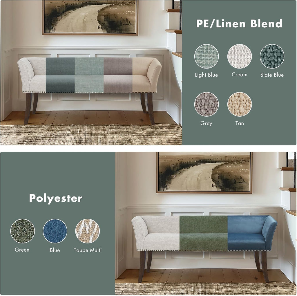 Madison Park Accent Bench, Upholstered with Nailhead Trim, & Padded Seat Entryway Bench Small, End of Bed Bench with Back, 49.5' W x 19.25' D x 23' H, Slate Blue