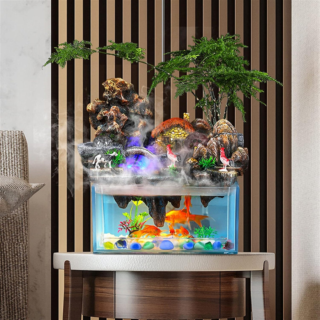 Indoor Waterfall Fountain Desktop Fountain Waterfall Desktop Humidifier with Rockery Aquariums Feng Shui Wheel Tabletop Fountain Home Office Decoration Tabletop Fountains