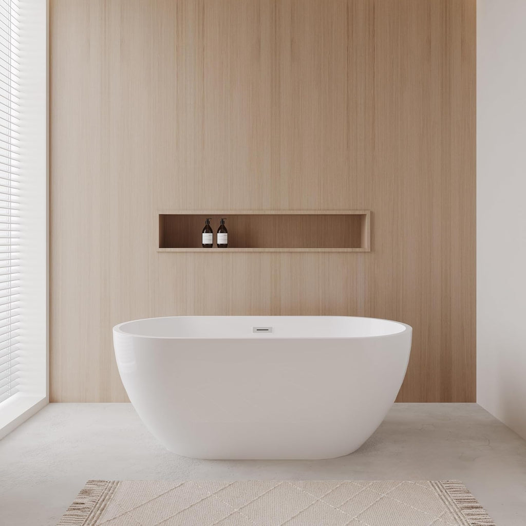 Brooklyn 60 Inch Freestanding Bathtub in White with Polished Chrome Drain and Overflow Trim