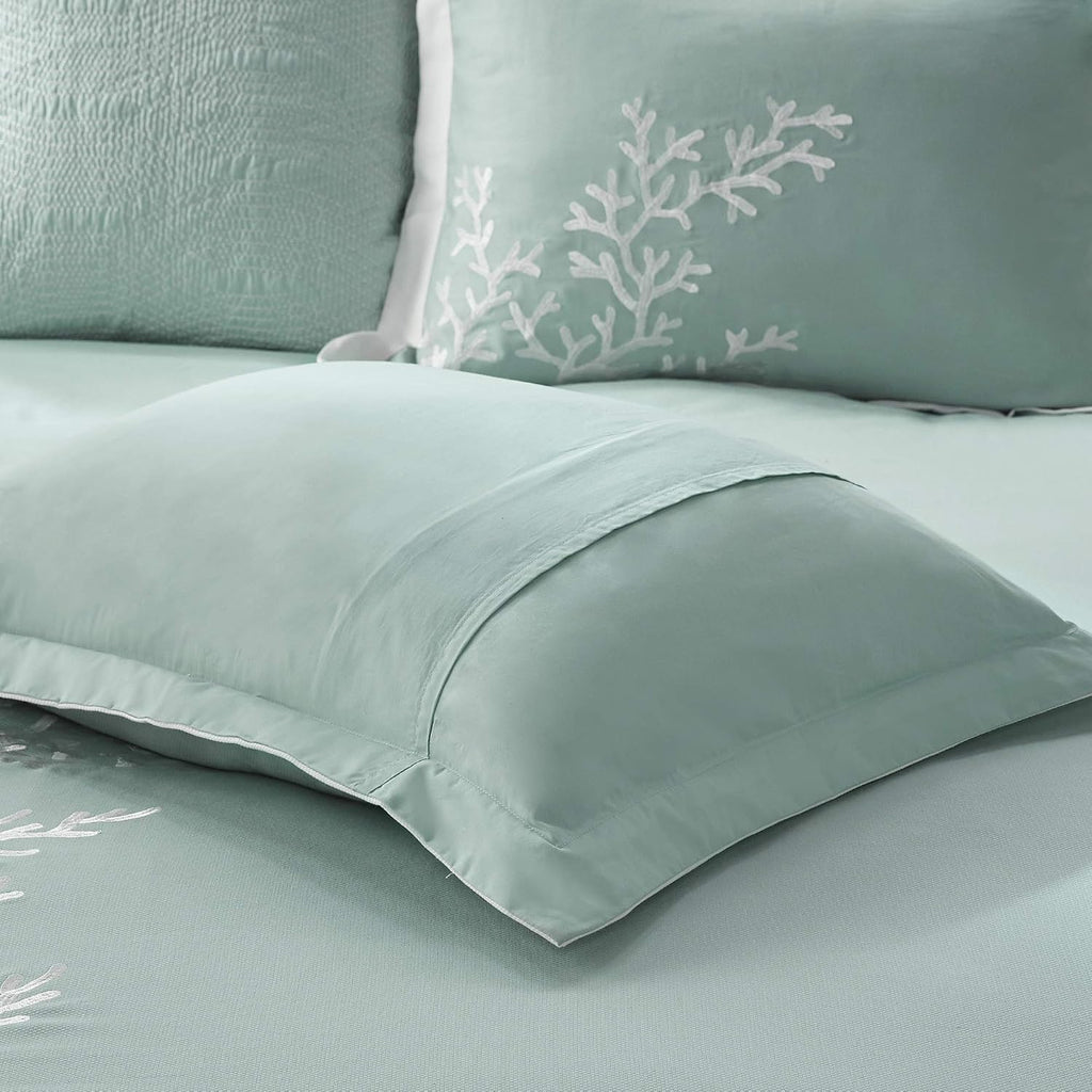 Harbor House 100% Cotton Duvet Cover, Jacquard Coastal Coral Duvet Cover Set – Light Weight Bed Comforter Covers, Coastline Blue Full/Queen (90'x90') 3 Piece