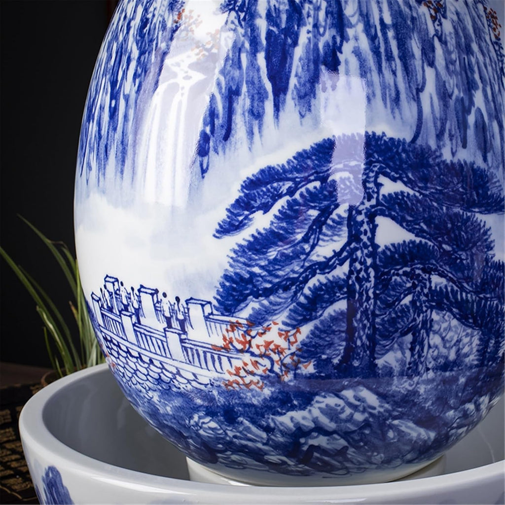 Tabletop Fountain Tabletop Water Fountain Chinese Minimalist Water Fountain Ornaments Hand-Painted Ceramic Decoration
