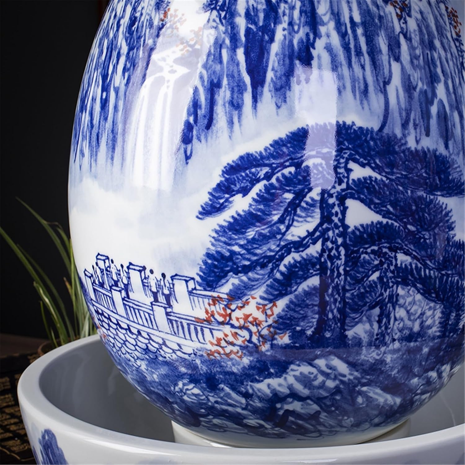 Tabletop Fountain Tabletop Water Fountain Chinese Minimalist Water Fountain Ornaments Hand-Painted Ceramic Decoration