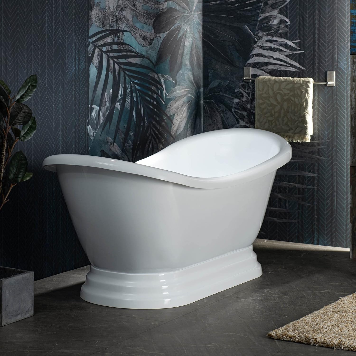 WOODBRIDGE 69 1/4' Acrylic Freestanding Bathtub Contemporary Soaking Tub, White Acrylic,Oil-Rubbed Bronze Drain/Overflow