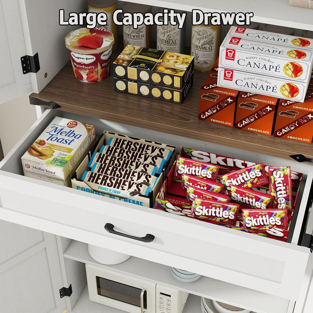Halitaa 72' Tall Farmhouse Pantry Storage Cabinet with Organizer - Large Capacity Freestanding Cupboard for Kitchen, Dining Room, Living Room, White