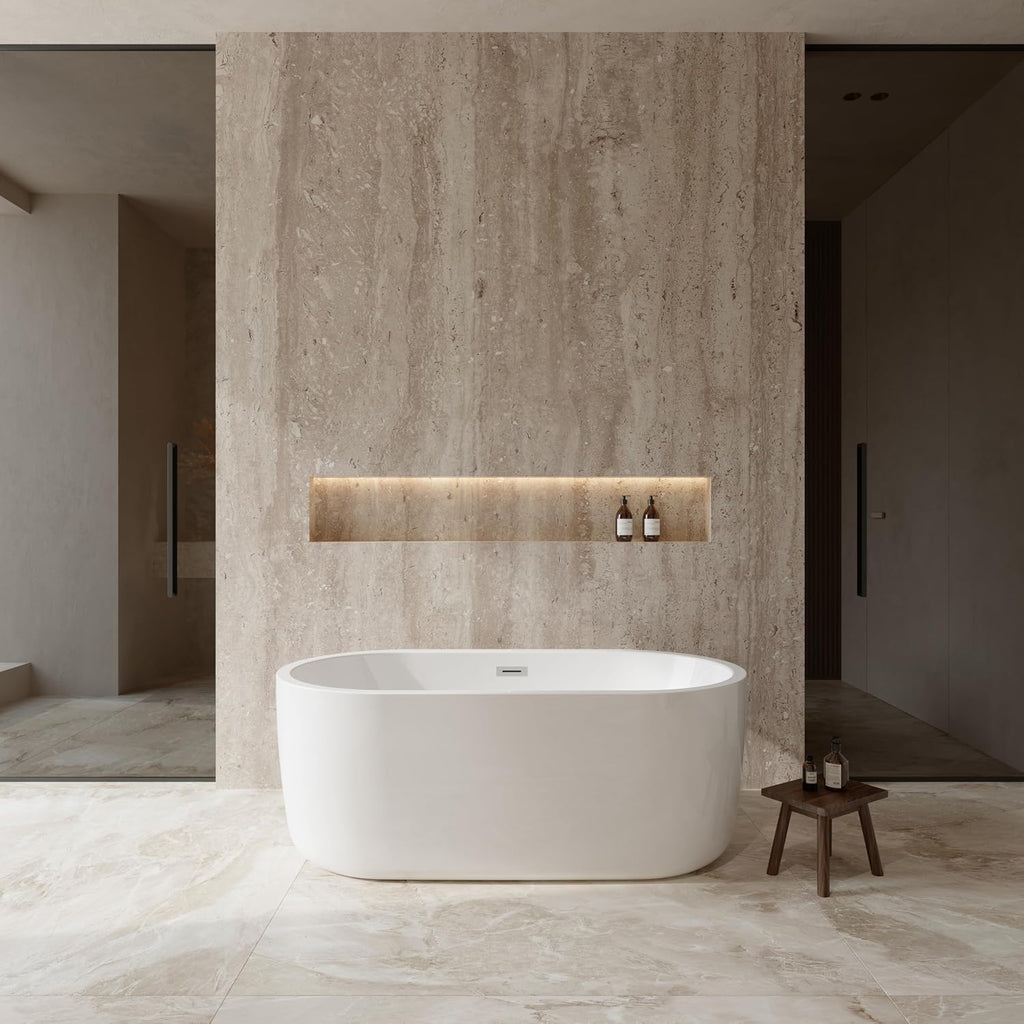 Juliette 60 inch Freestanding Bathtub in White with Polished Chrome Drain and Overflow Trim