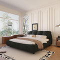 KEIKI Queen Size Upholstered Platform Bed with Oversized Padded Backrest,Thickening Pinewooden Slats and Metal Leg,Black