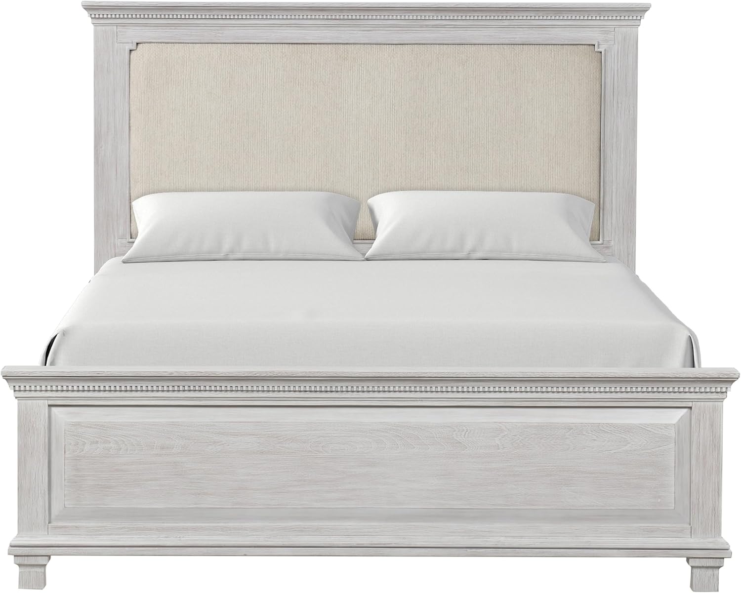 Furniture of America Deborah Modern Solid Wood 5-Piece Bedroom Set with Fabric Headboard, Dentil Molding, Black Square Knob, Felt-Lined Top Drawers, Box Spring Needed, King, Weathered Gray