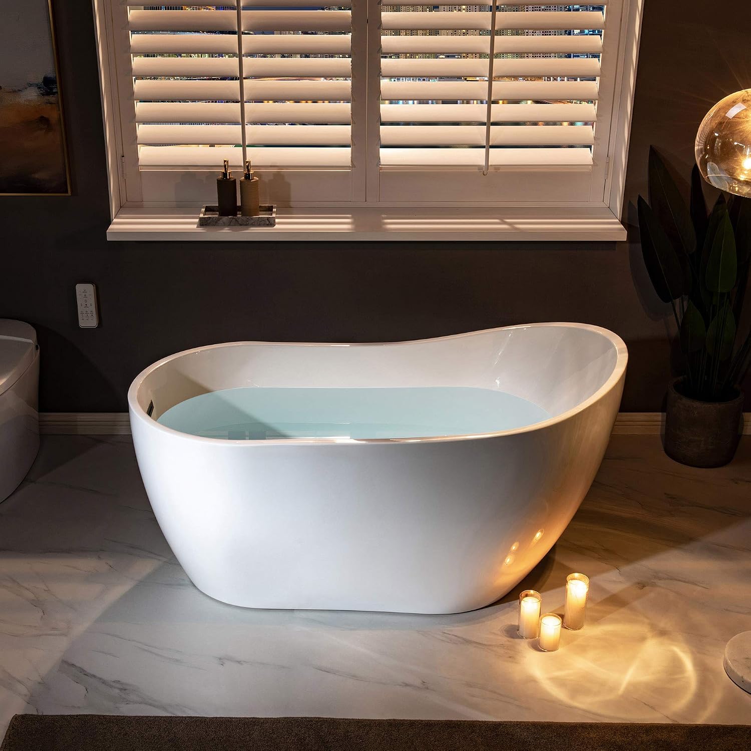 WOODBRIDGE 54' Acrylic Freestanding Bathtub Contemporary Soaking White Tub with Oil Rubbed Bronze Overflow and Drain，BTA1507 -ORB-Drain &O