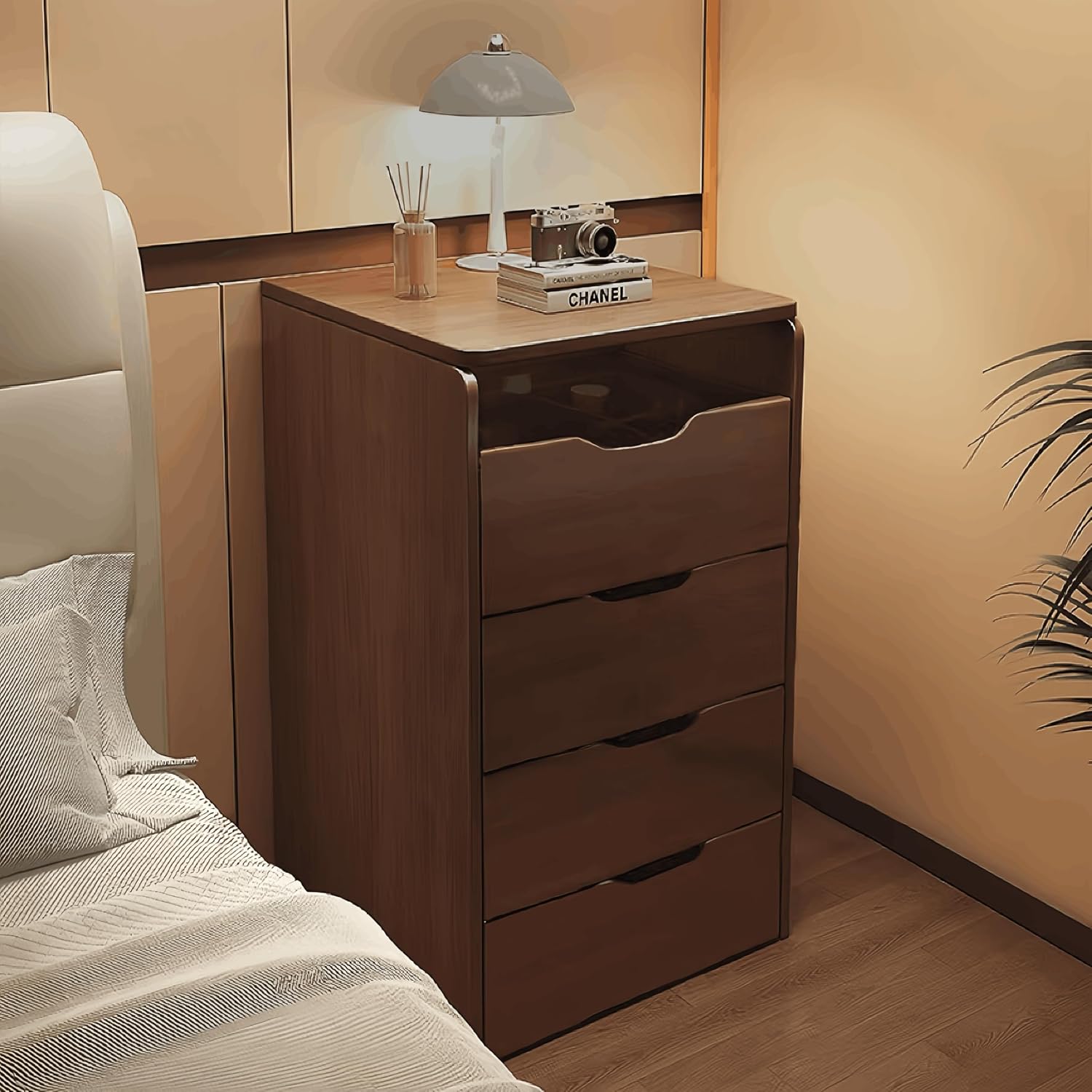 3 in 1 Vanity Desk with Plip Top Mirror and Lights, 23.6' Small Make Up Vanity Set with Visible Glass Desktop,Compact Makeup Vanity with 3 Drawers,Dressing Table for Bedroom,Walnut