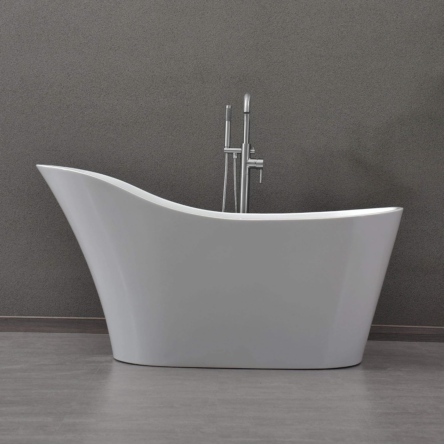WOODBRIDGE 59' Acrylic Freestanding Bathtub Contemporary Soaking White Tub with Chrome Overflow and Drain，B0029-C-Drain&O