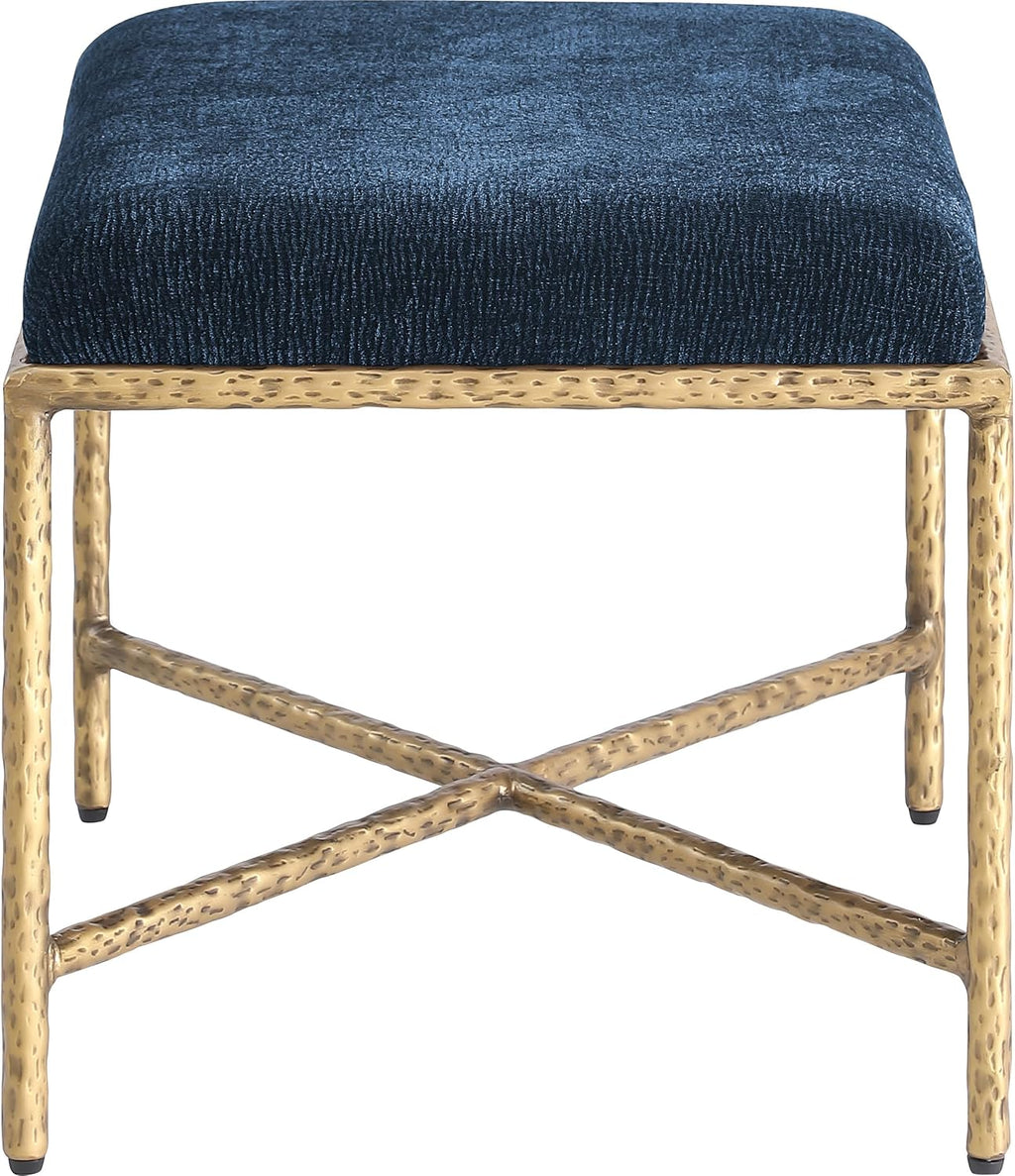 Meridian Furniture 22061Navy Valley Collection Modern | Contemporary Bench with Soft Navy Chenille Fabric, Brushed Brass Forged Iron Metal Legs and Frame, 25' W x 18' D x 18' H, Navy