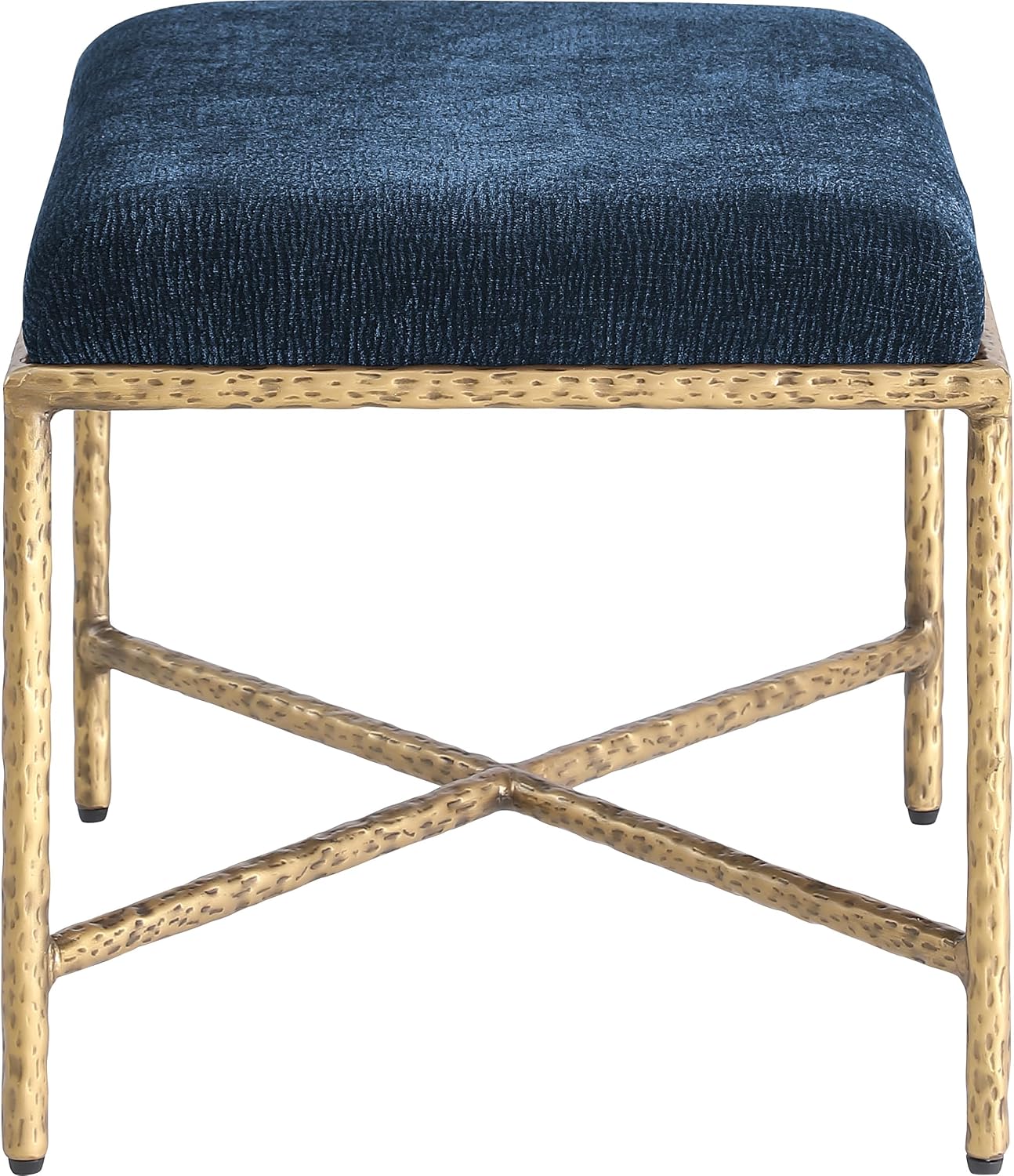 Meridian Furniture 22061Navy Valley Collection Modern | Contemporary Bench with Soft Navy Chenille Fabric, Brushed Brass Forged Iron Metal Legs and Frame, 25' W x 18' D x 18' H, Navy