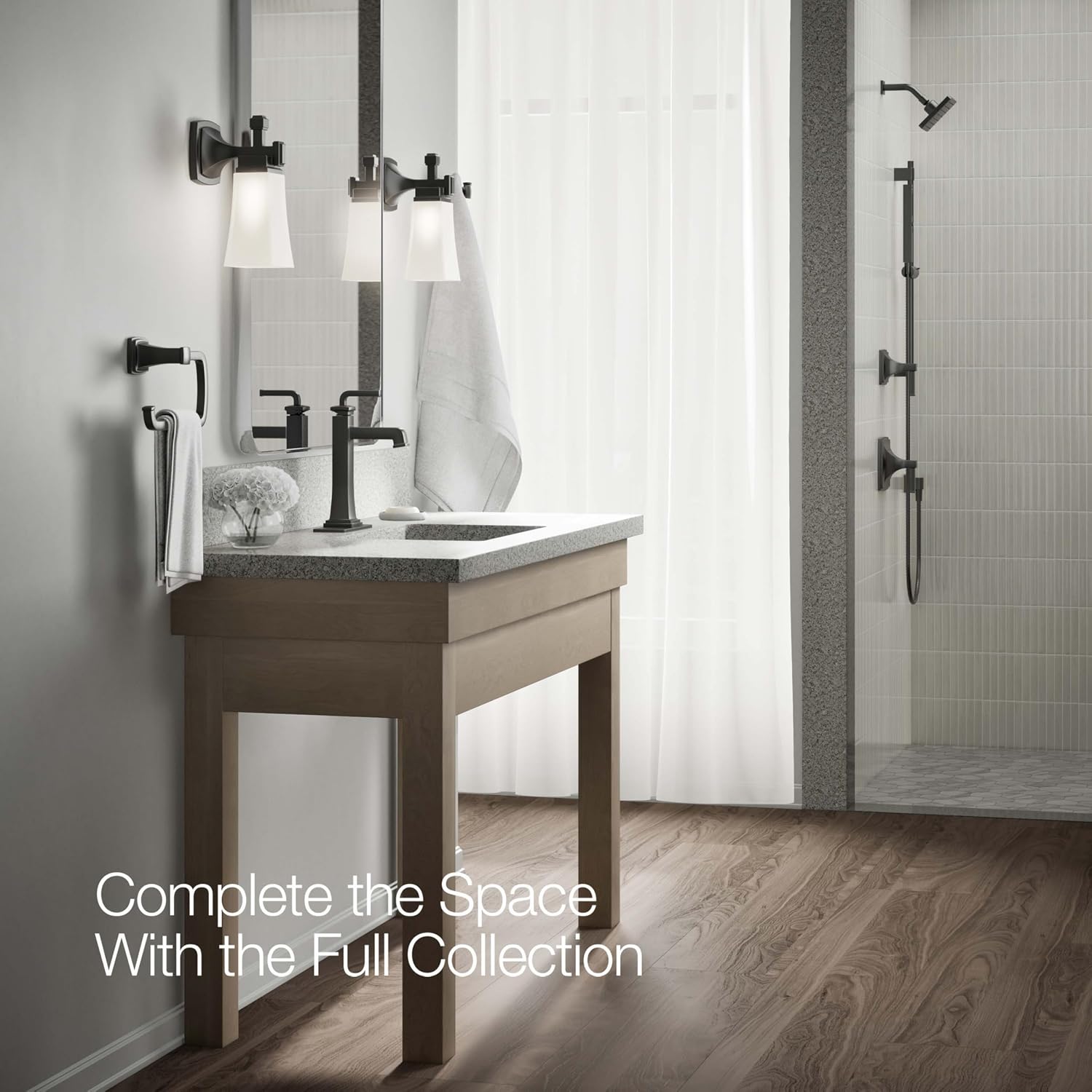 KOHLER K-26430-4K-BL Riff Tall Single-Handle Bathroom Sink Faucet, 1.0 GPM, Single-Hole, Modern Classic Design, Matte Black