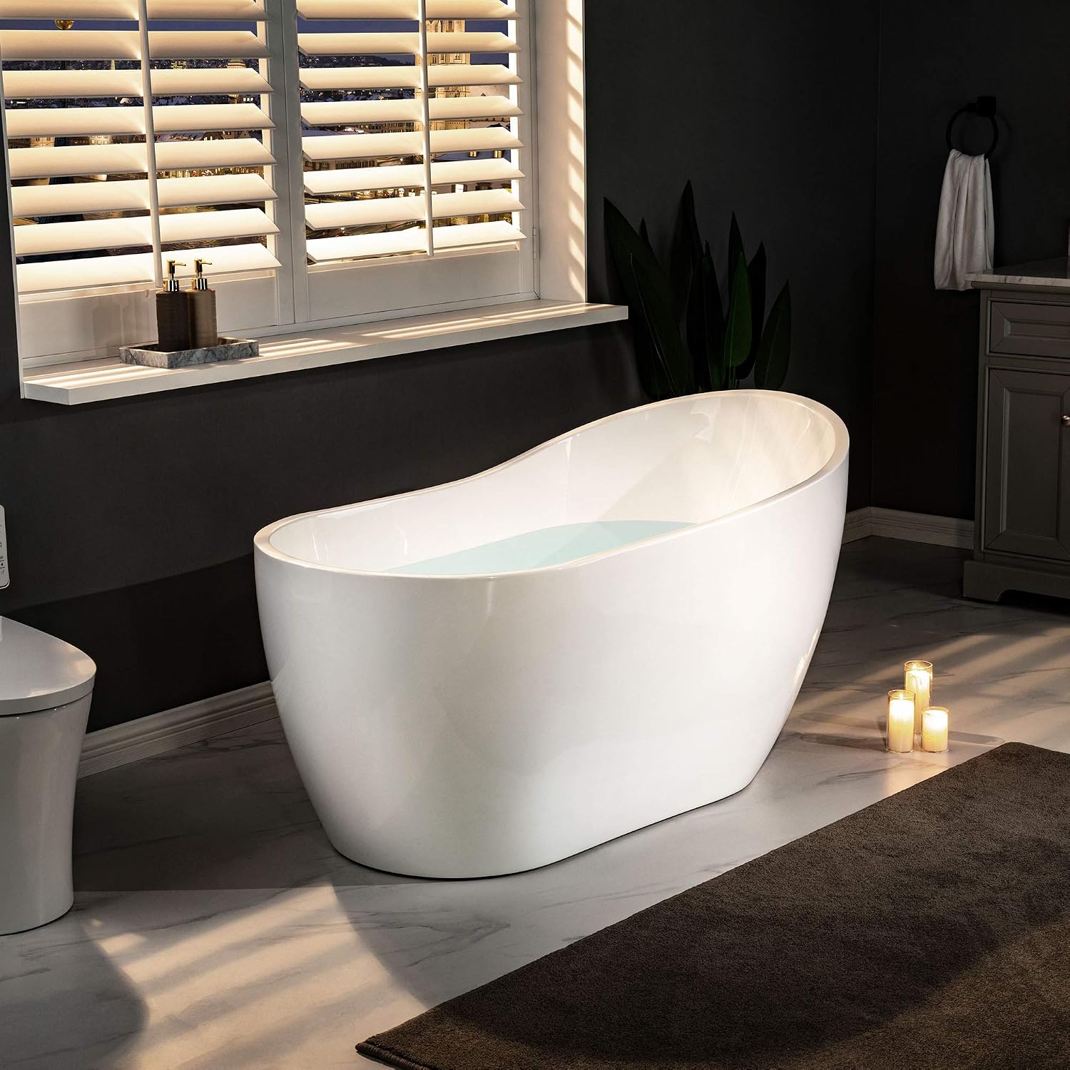 WOODBRIDGE 54' Acrylic Freestanding Bathtub Contemporary Soaking White Tub with Oil Rubbed Bronze Overflow and Drain，BTA1507 -ORB-Drain &O