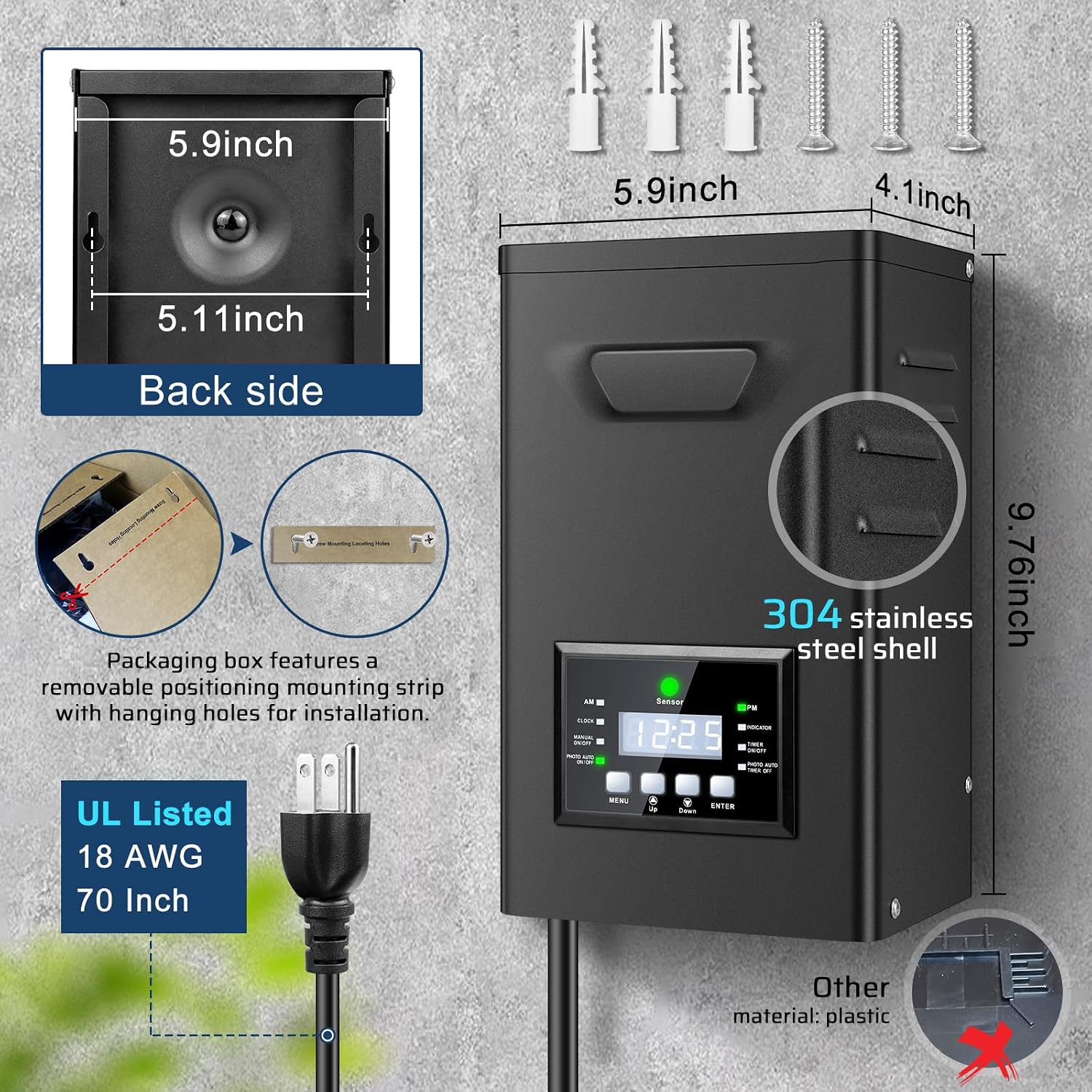 500W Low Voltage Landscape Transformer, Landscape Lighting Transformer with Timer and photocell Sensor, 120V AC to 12V/14V AC Outdoor Weatherproof Low Voltage Transformers for Landscape Lighting