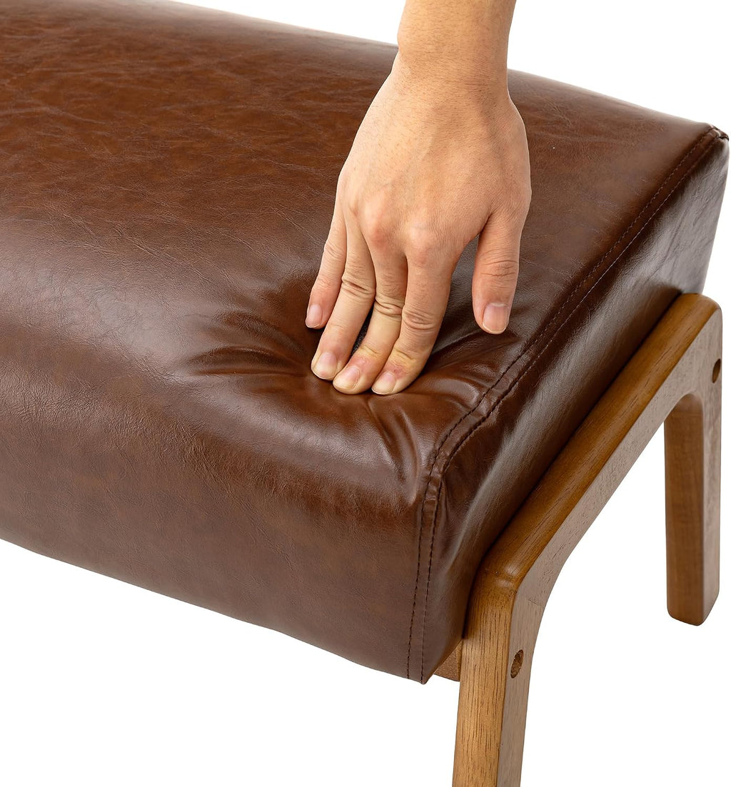 Glitzhome Rectangle Ottoman Bench Set of 2, Modern Coffee Leatherette Footstool with Walnut Rubberwood Legs for Living Room, Bedroom