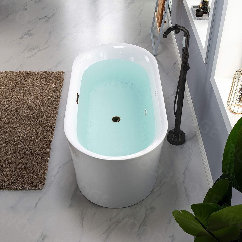 WOODBRIDGE 67' Acrylic Freestanding Bathtub Contemporary Soaking White Tub with Oil Rubbed Bronze Overflow and Drain,B0101-ORB