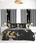 9-Piece Twin Comforter Set with Curtains Black Gold Butterfly Microfiber Glam Bedding