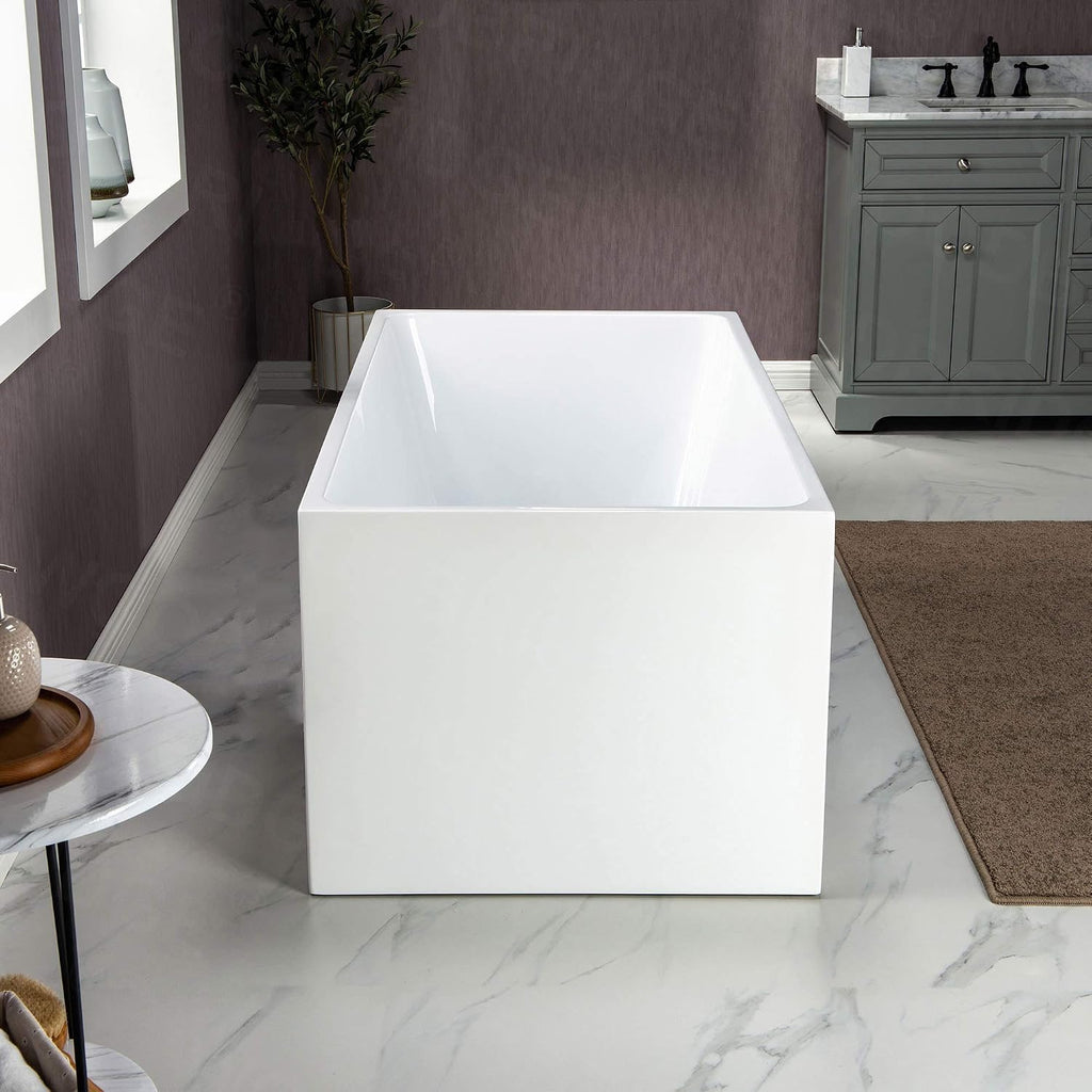 WOODBRIDGE 67' Acrylic Freestanding Bathtub Contemporary Soaking White Tub with Chrome Overflow and Drain，B0086-C-Drain&O