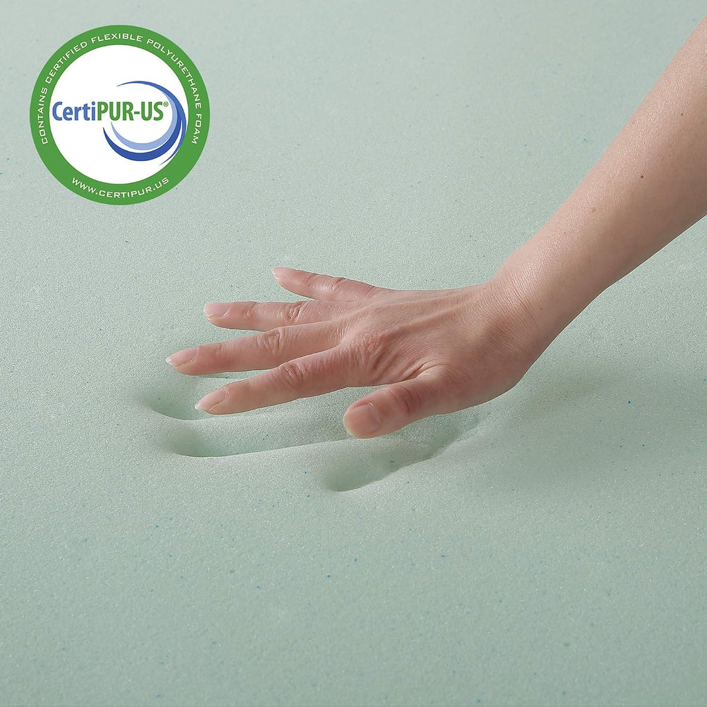 Best Price Mattress Mellow 4 Inch Memory Foam Mattress Topper with Cover, Calming Green Tea Infusion, Full,White