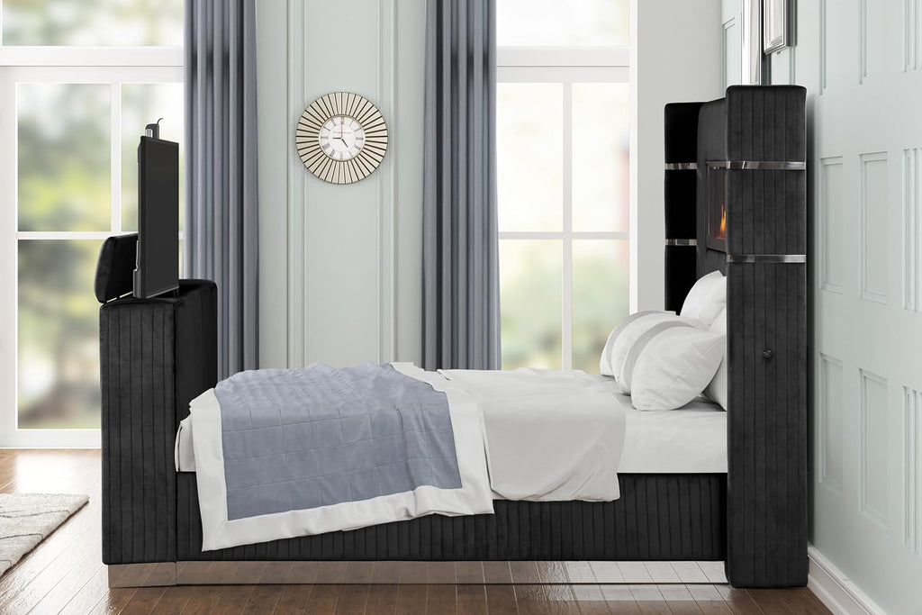 GOWE Lavish Modern Style 5 Pc King Bedroom Set Made with Fireplace in Headboard & TV stand in Footboard with Wood in Black(NJ INVENTORY)