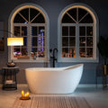 WOODBRIDGE 59' Acrylic Freestanding Bathtub Contemporary Soaking White Tub with Oil Rubbed Bronze Overflow and Drain,White,B1530 ORB
