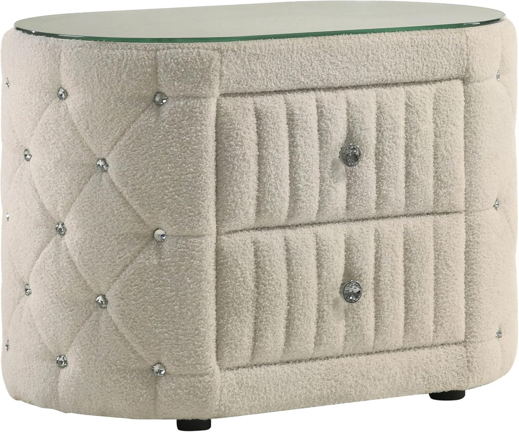 Coaster Home Furnishings - Sonya - Wood - 5-Piece Bedroom Set with Round Bed, Scroll-Back Headboard, USB Ports and Modern Classic Style - Bedroom - Eastern King Size - Ivory - 360111KE-S5