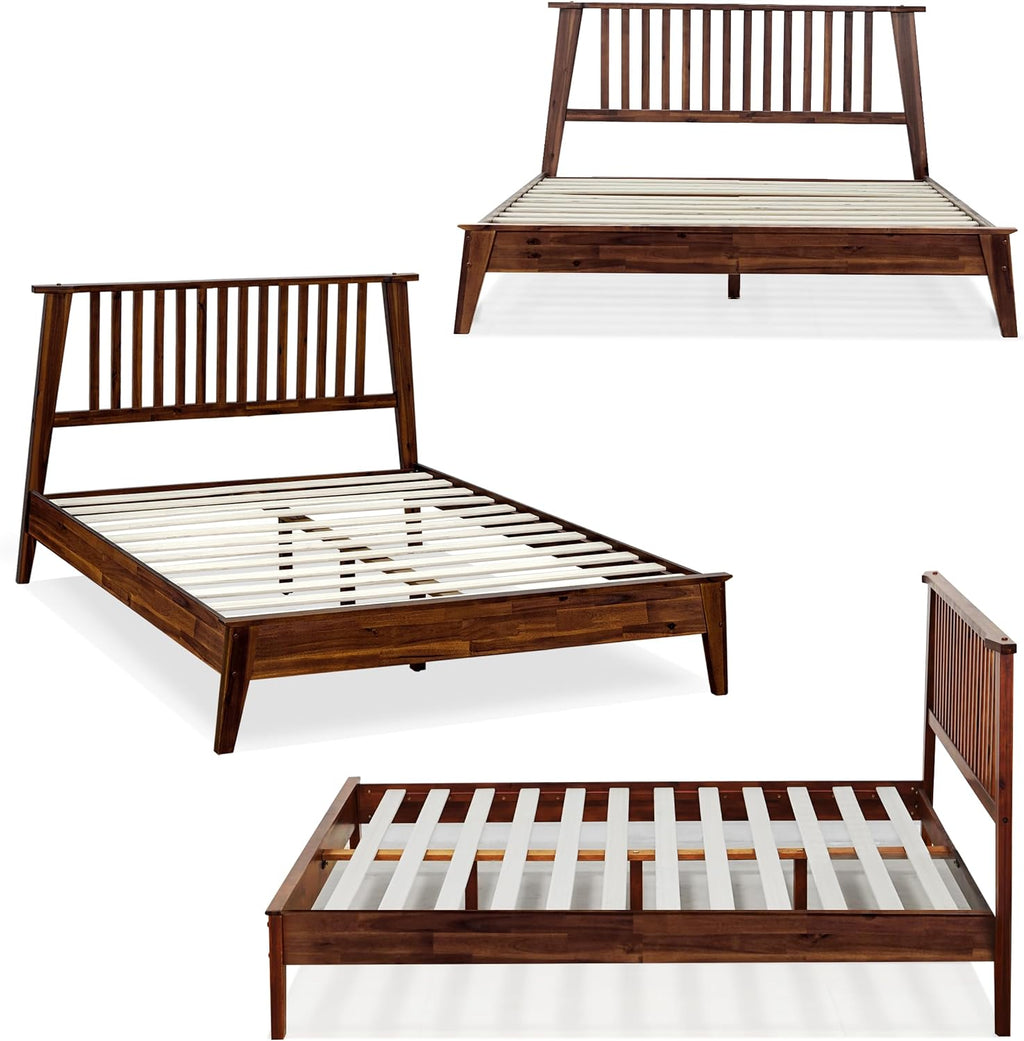 Acacia Kaylin Queen Size Bed Frame with Headboard, Queen Bed Frame with Headboard 800 lbs Capacity Natural Wood Bed All Mattress Support & No Box Spring Needed, Wood Slats Support, Chocolate.