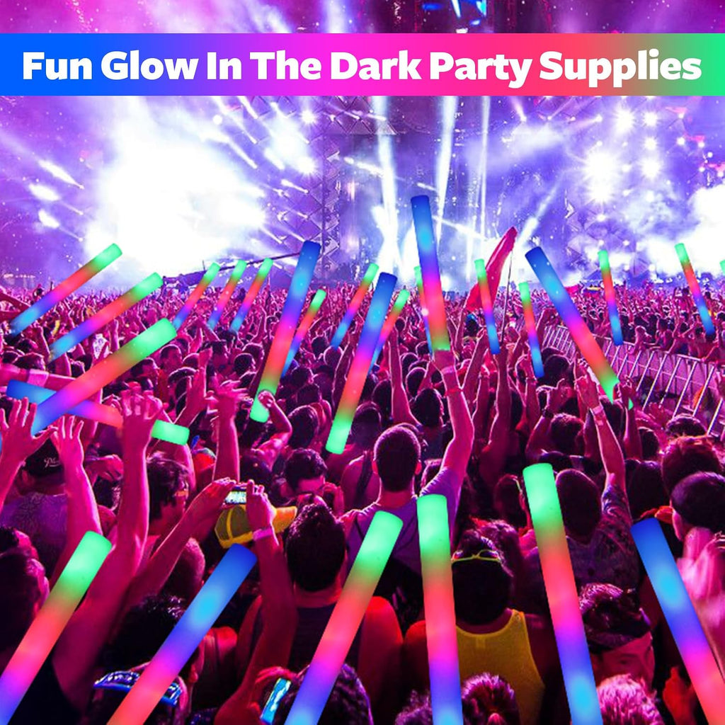 wellent 220 PCS LED Foam Glow Sticks Bulk, Glow in the Dark Party Supplies with 3 Modes Colorful Flashing, Neon Party Favors for Birthday, Wedding, Carnival, Concert, New Year