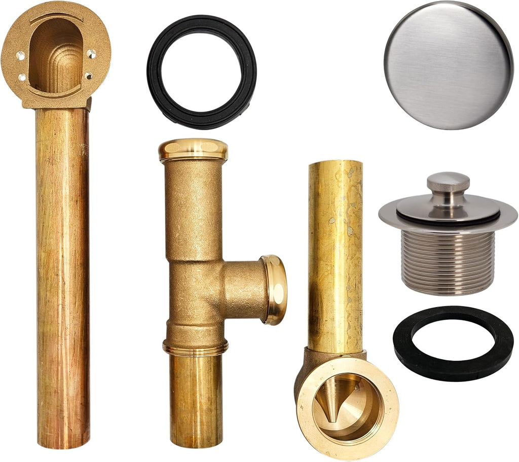 Westbrass Twist & Close Bath Waste - Hidden Overflow -14' Make-Up, 17 Gauge, Satin Nickel, D321H-07