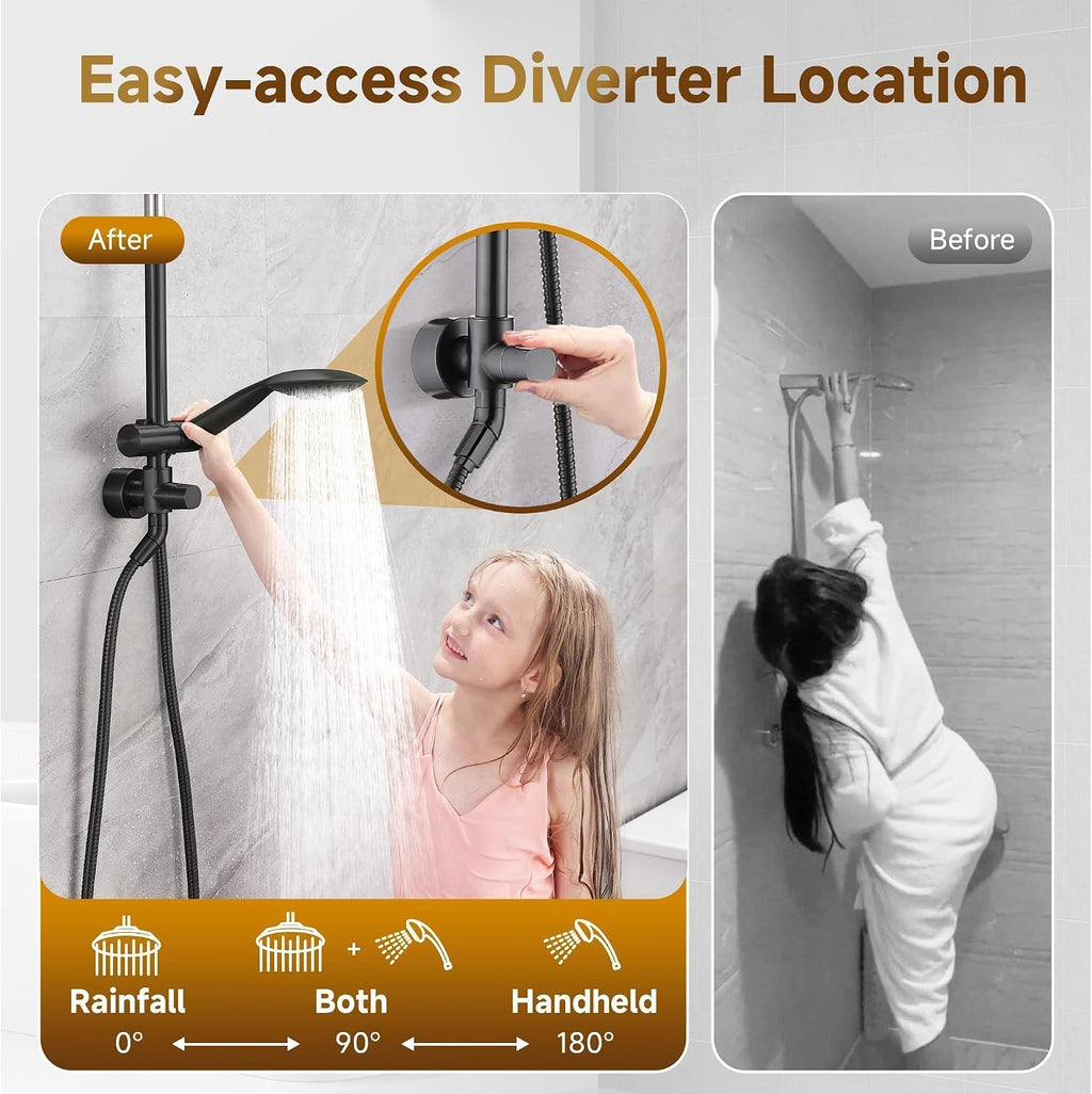 BRIGHT SHOWERS Shower System, 9 Inch Rain Shower Head with 5-Function Hand Shower, Dual Shower Combo with Height Adjustable Holder, Solid Brass Rail, 60 Inch Stainless Steel Hose, Oil-Rubbed Bronze